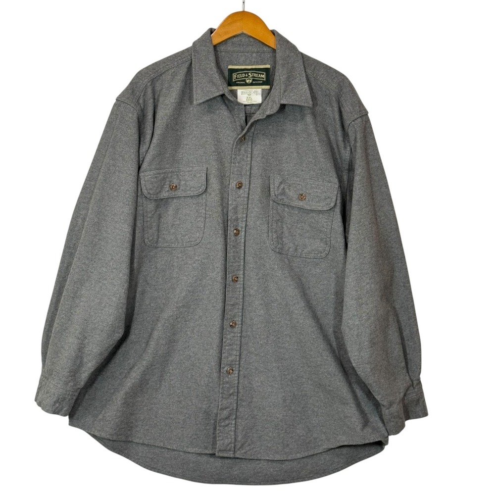 Field & Stream Shirt Men's XXL Gray Button Front Long Sleeve‎ Cotton Flannel